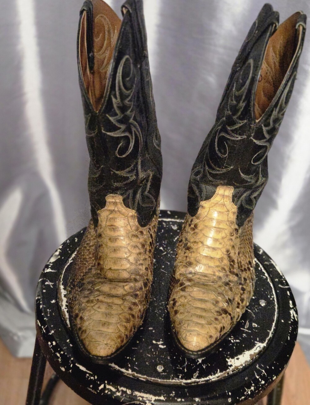 Vintage Mens LEATHER & Snake Skin Western BOOTS